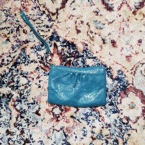 Jessica McClintock Teal Metal Mesh Wristlet